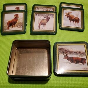 Vintage Coffee Coasters In Enesco Silver Tin Box